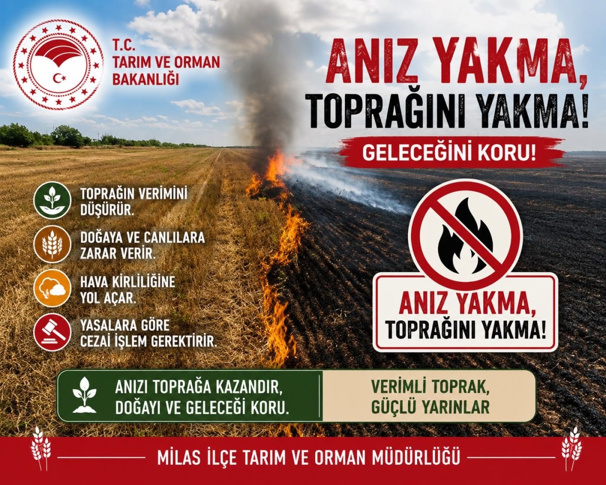 Milas İlçe Tarım ve Orman Müdürlüğü’nden Anız Yangınları Uyarısı